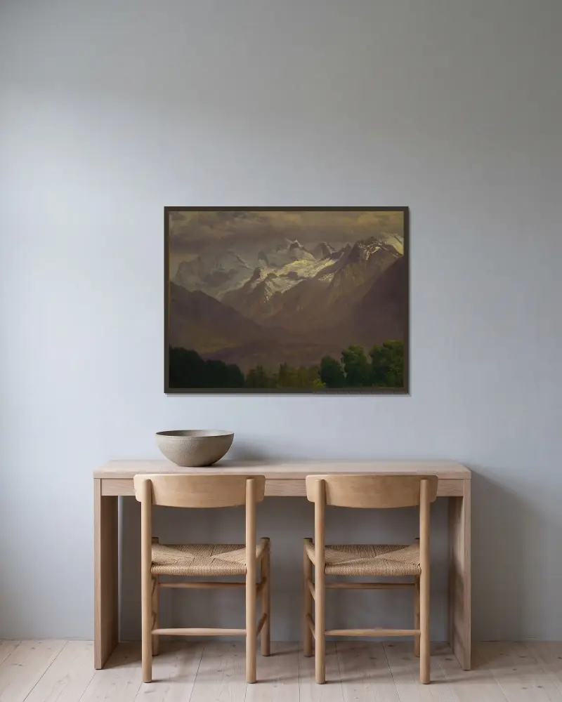 Högt uppe i bergen av Albert Bierstadt inramad på en vägg