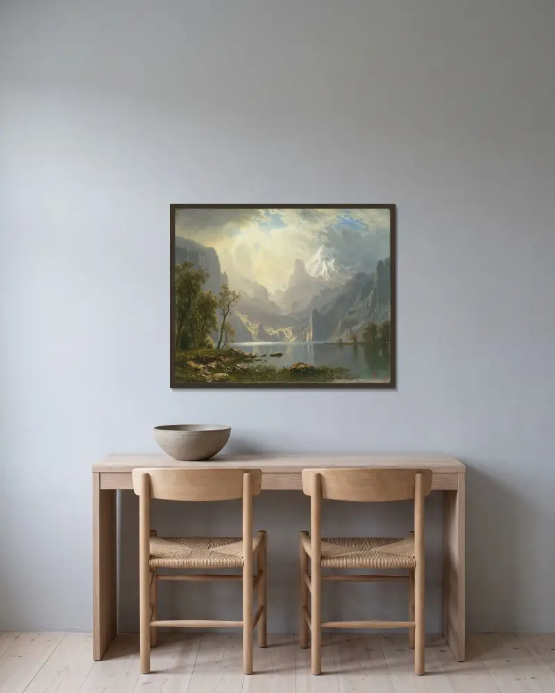 I Sierra Nevada av Albert Bierstadt inramad på en vägg