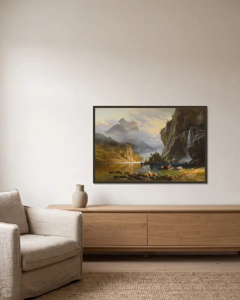 Indians Spear Fishing av Albert Bierstadt inramad på en vägg