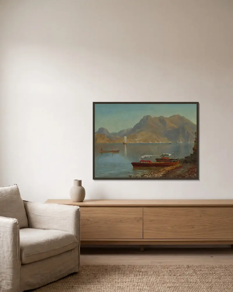 Lake Como av Albert Bierstadt inramad på en vägg