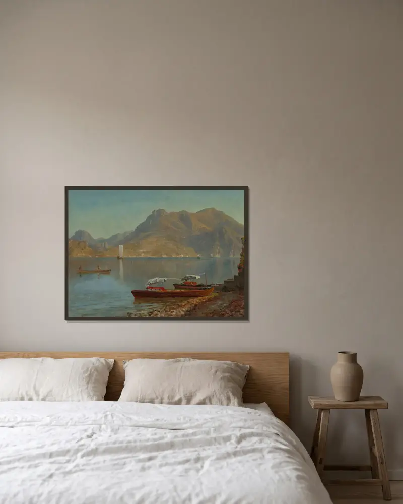 Lake Como av Albert Bierstadt inramad på en vägg