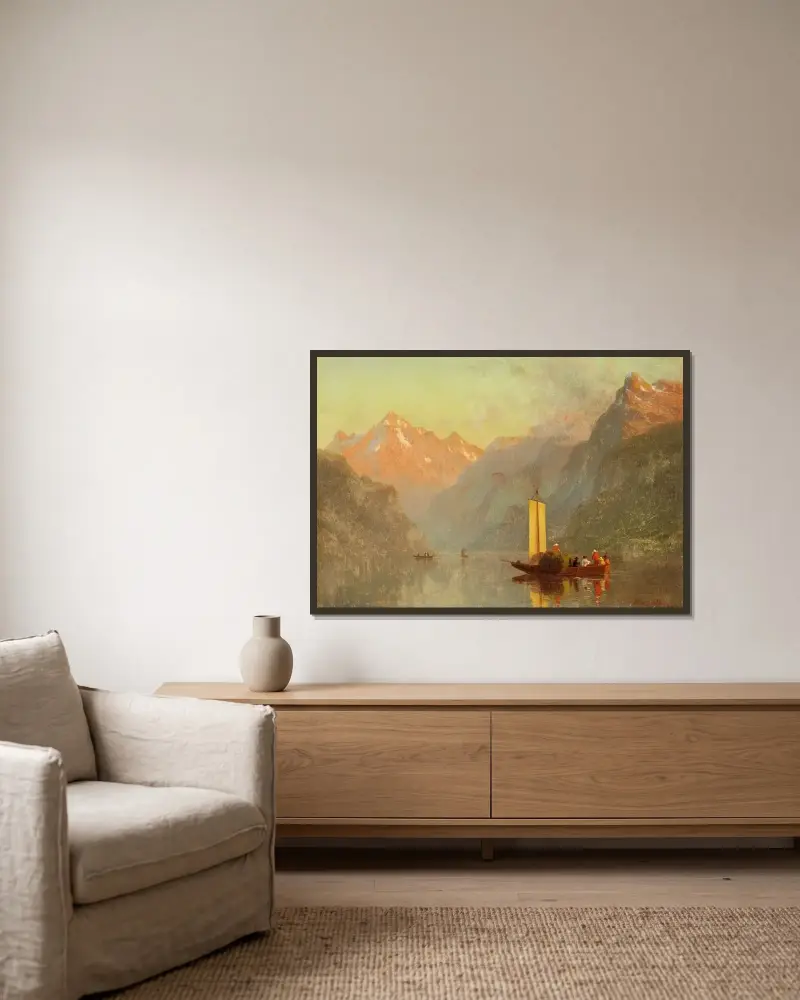 Luzernsjön, Schweiz av Albert Bierstadt inramad på en vägg