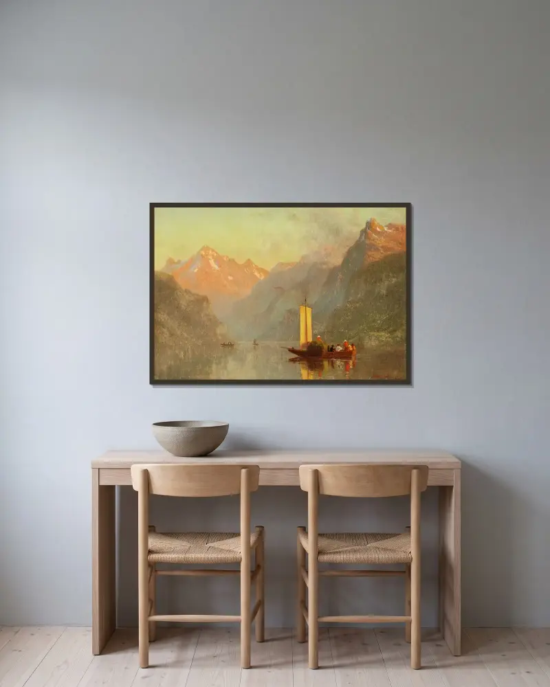 Luzernsjön, Schweiz av Albert Bierstadt inramad på en vägg