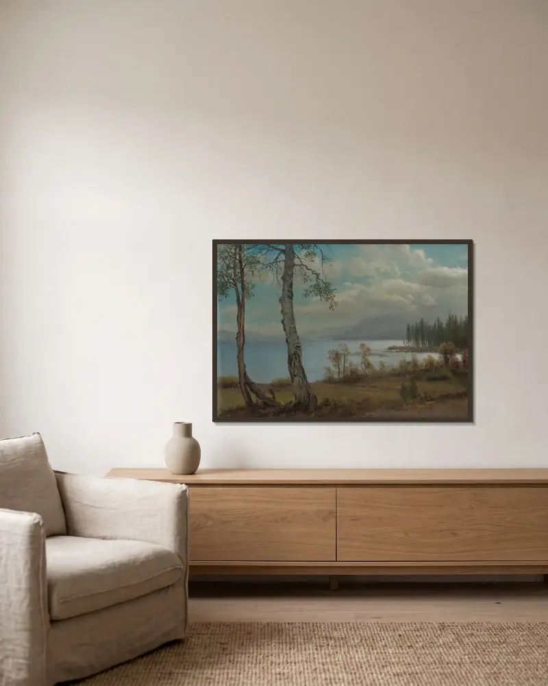 Lake Tahoe von Albert Bierstadt gerahmt an einer Wand