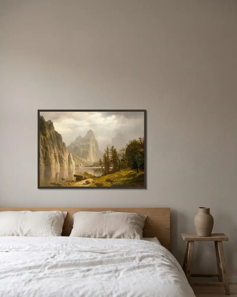 Merced River, Yosemite Valley av Albert Bierstadt inramad på en vägg