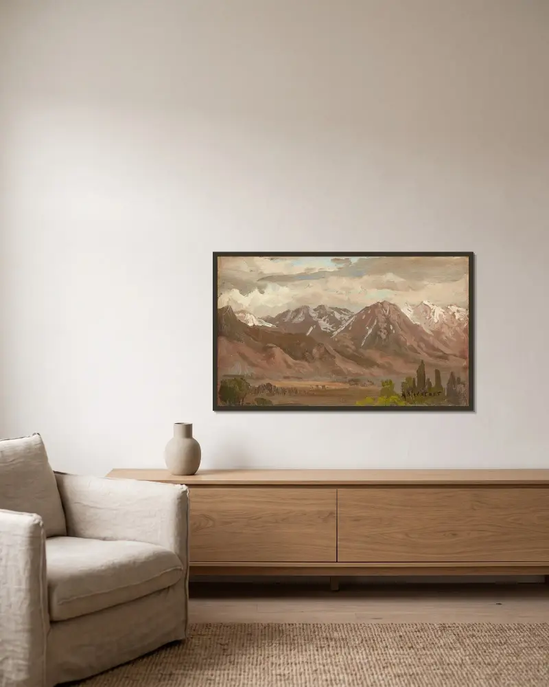 Montana Landscape av Albert Bierstadt inramad på en vägg