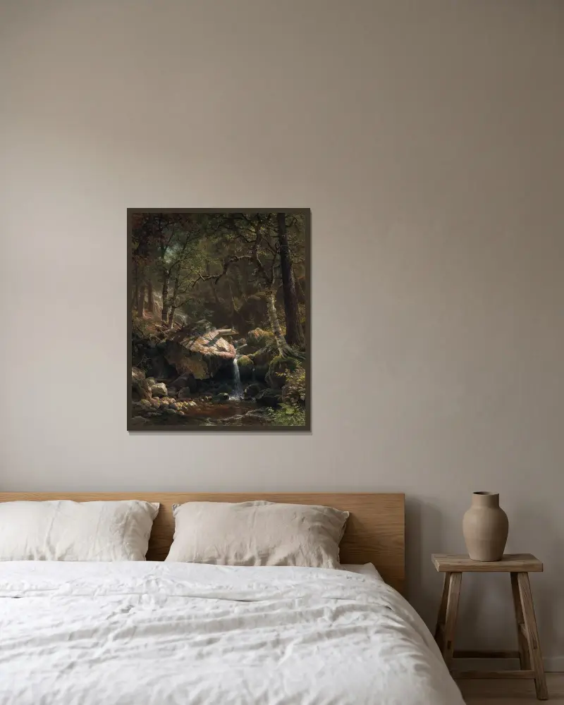 Bergbach von Albert Bierstadt gerahmt an einer Wand