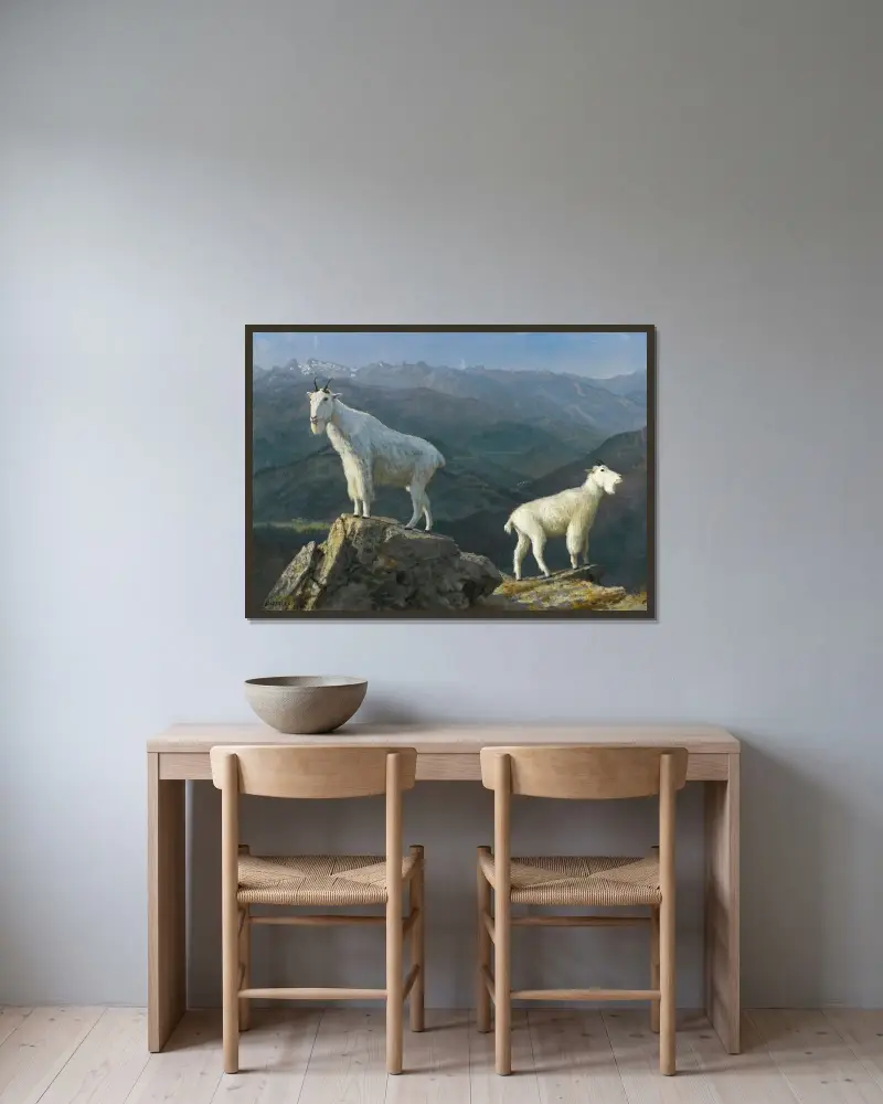 Bergsgetter av Albert Bierstadt inramad på en vägg