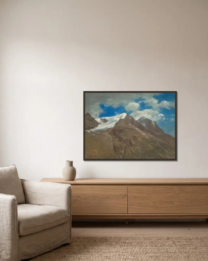 Peaks in the Rockies av Albert Bierstadt inramad på en vägg
