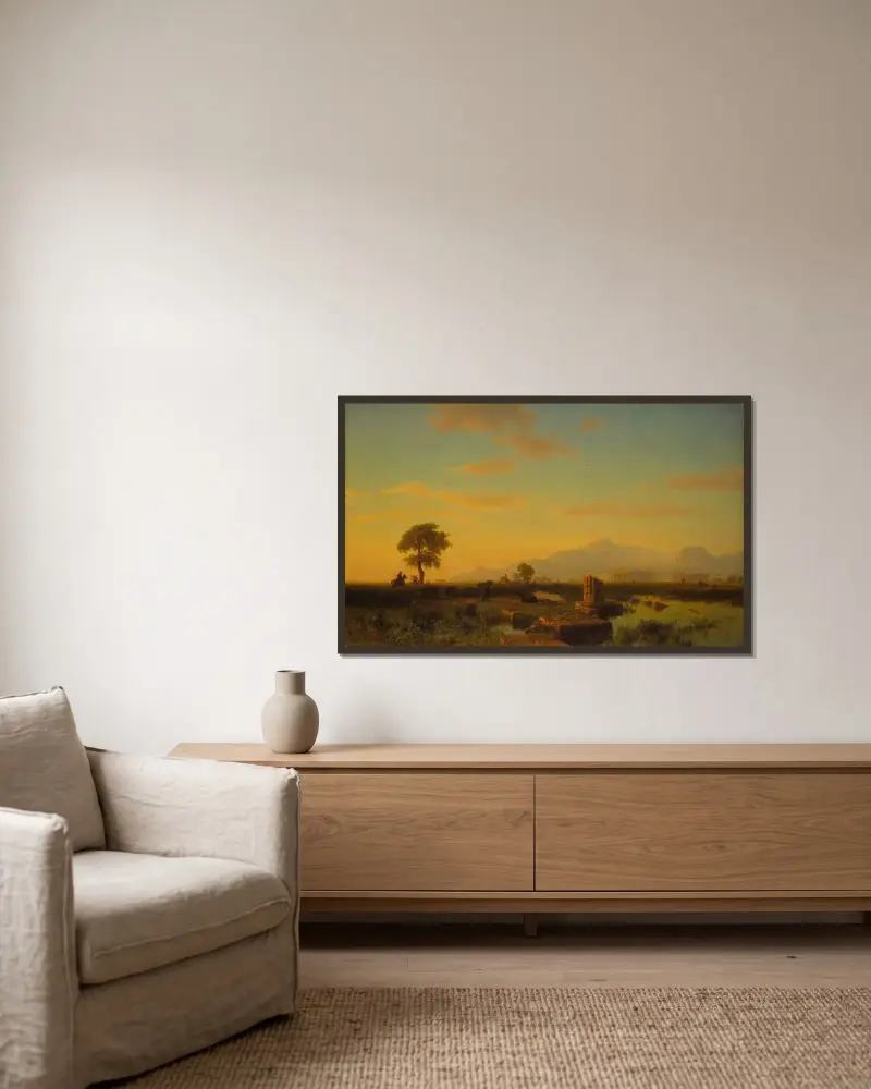 Ruiner i Paestum av Albert Bierstadt inramad på en vägg