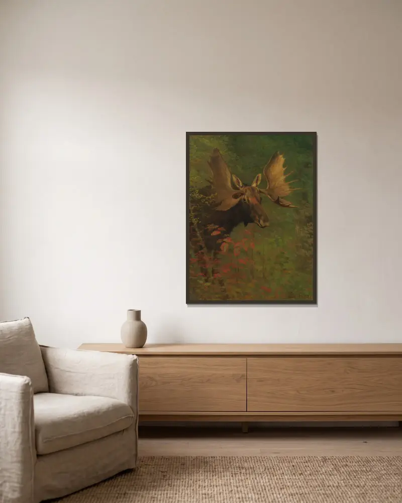 Studie eines Elches von Albert Bierstadt gerahmt an einer Wand