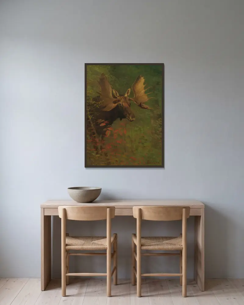 Studie eines Elches von Albert Bierstadt gerahmt an einer Wand