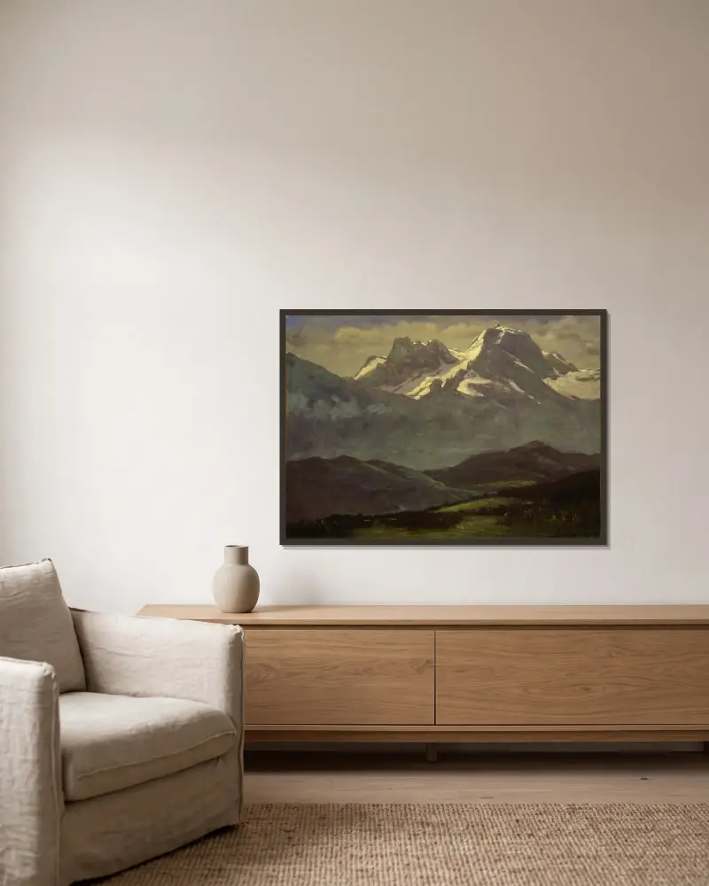 Sommarsnö på topparna av Albert Bierstadt inramad på en vägg