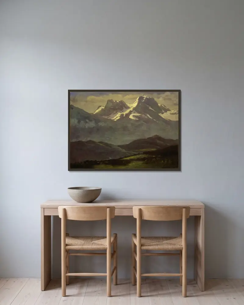 Sommarsnö på topparna av Albert Bierstadt inramad på en vägg