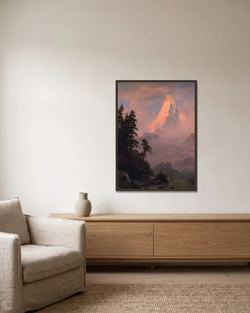 Soluppgång över Matterhorn av Albert Bierstadt inramad på en vägg