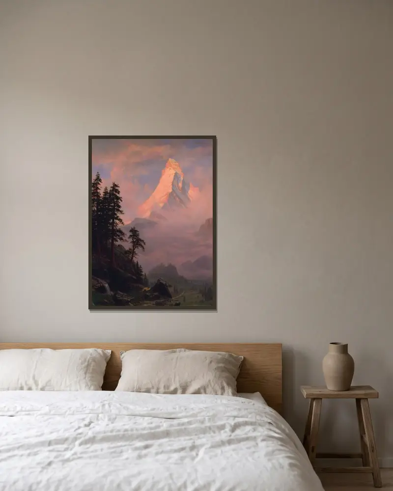 Soluppgång över Matterhorn av Albert Bierstadt inramad på en vägg