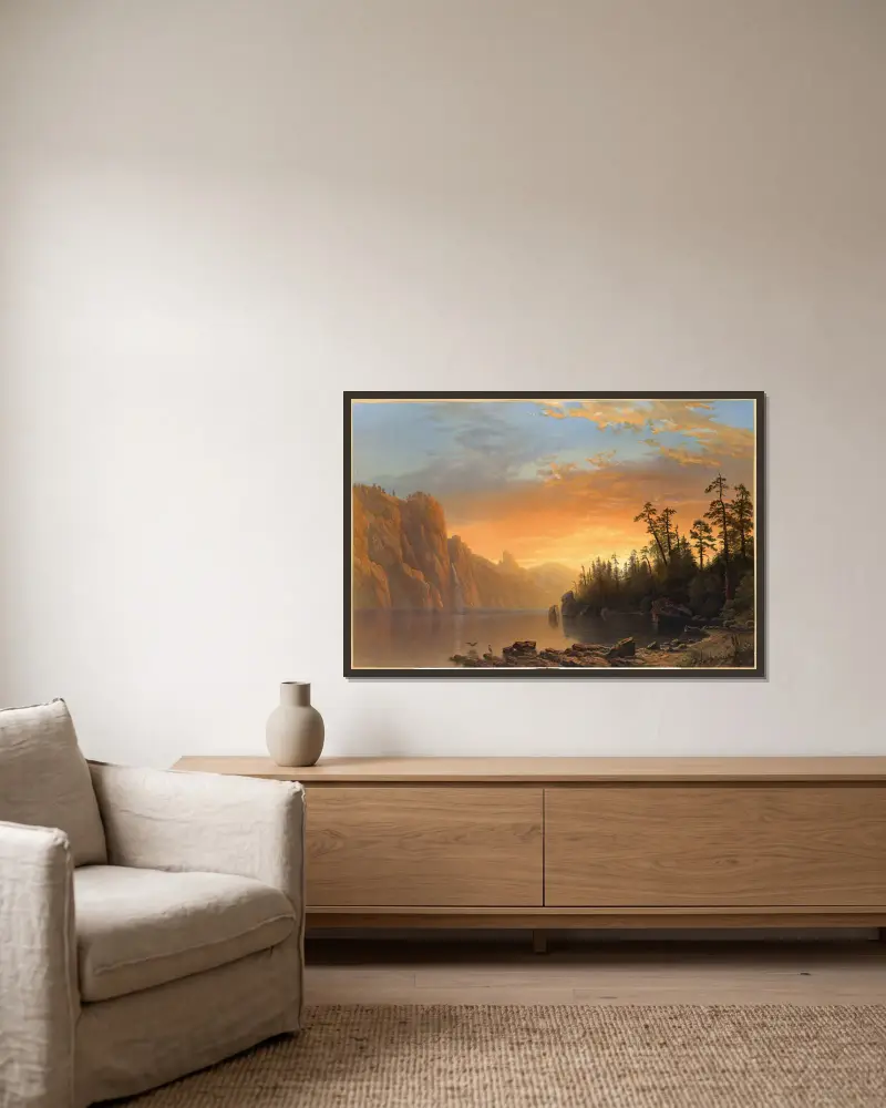 Sunset in California av Albert Bierstadt inramad på en vägg