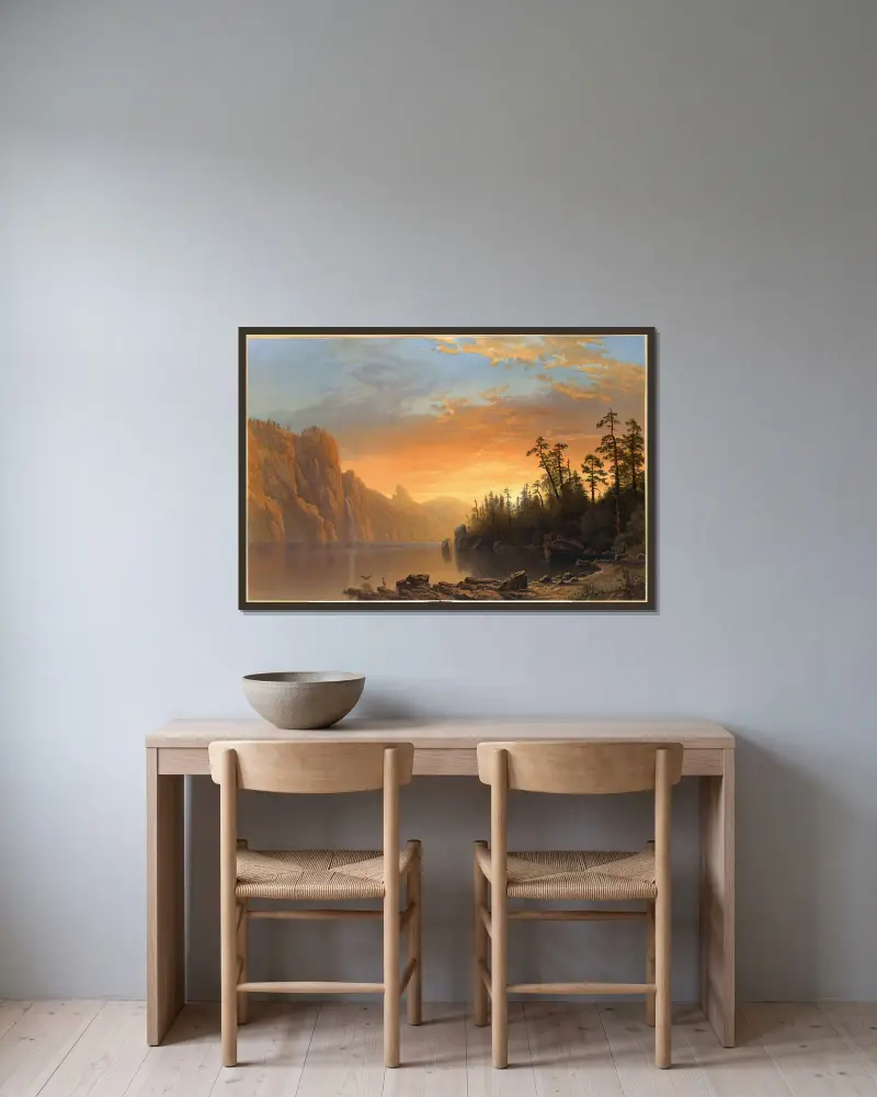 Sunset in California av Albert Bierstadt inramad på en vägg