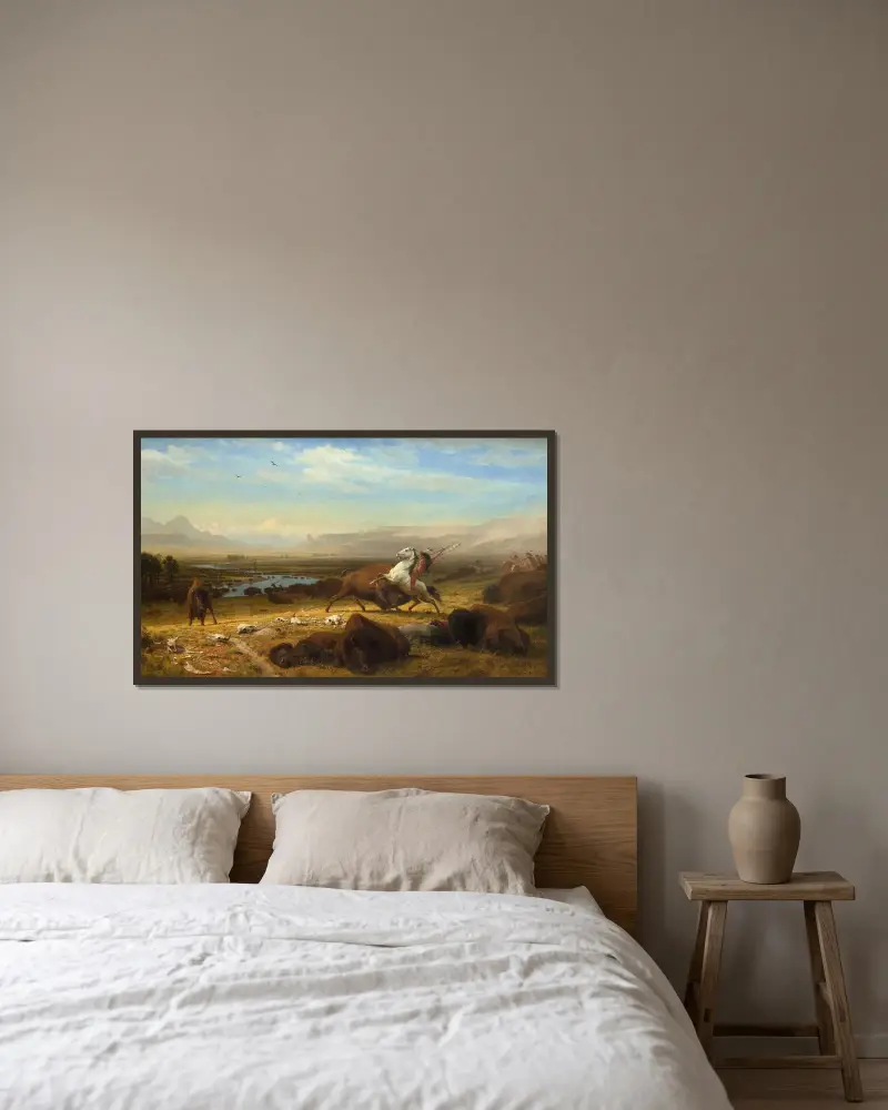 Den sista av bufflarna av Albert Bierstadt inramad på en vägg