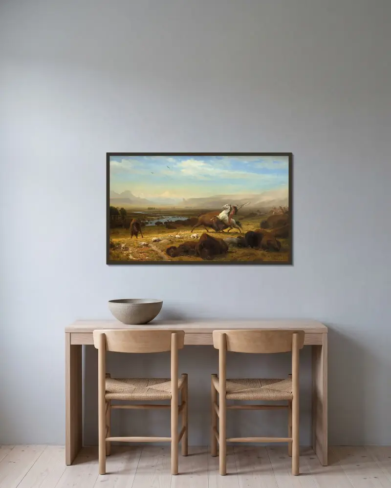Den sista av bufflarna av Albert Bierstadt inramad på en vägg