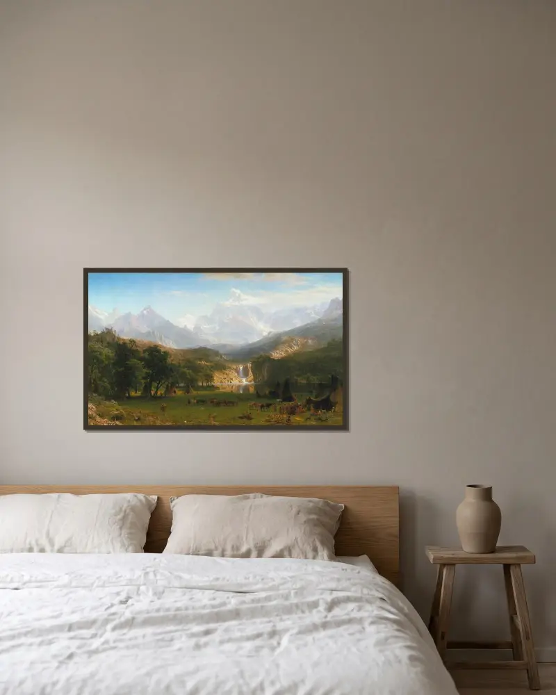 Klippiga bergen, Lander's Peak av Albert Bierstadt inramad på en vägg