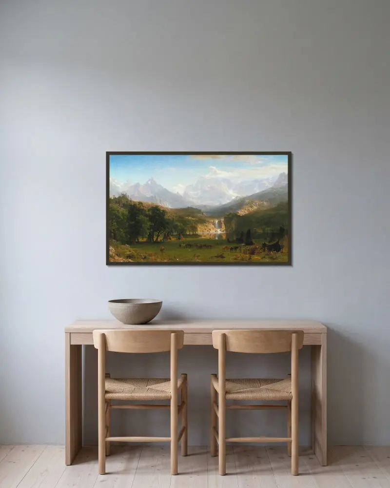Klippiga bergen, Lander's Peak av Albert Bierstadt inramad på en vägg