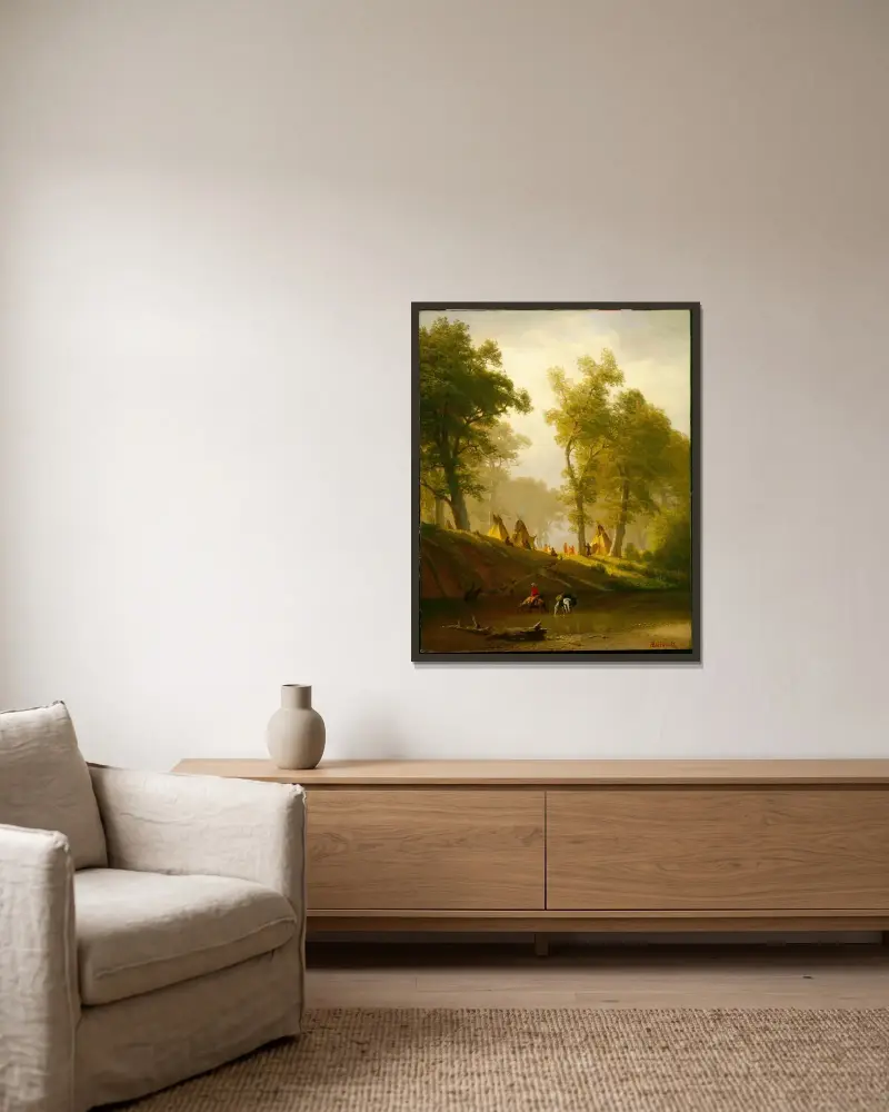 Vargfloden, Kansas av Albert Bierstadt inramad på en vägg