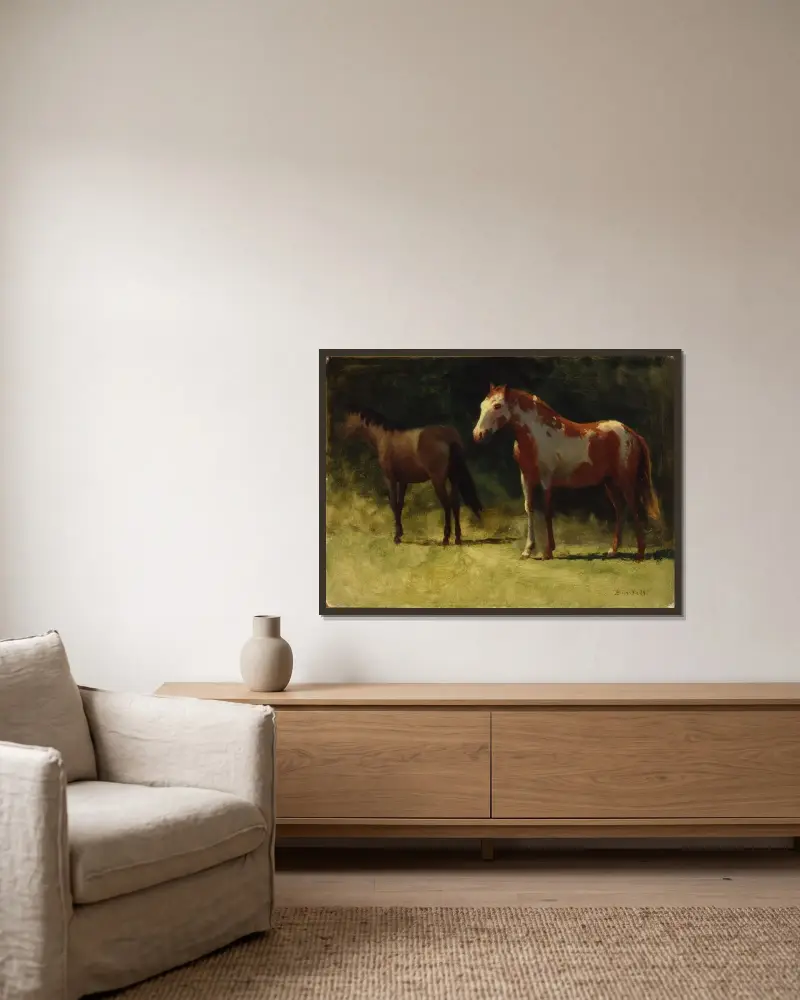 Two Horses av Albert Bierstadt inramad på en vägg