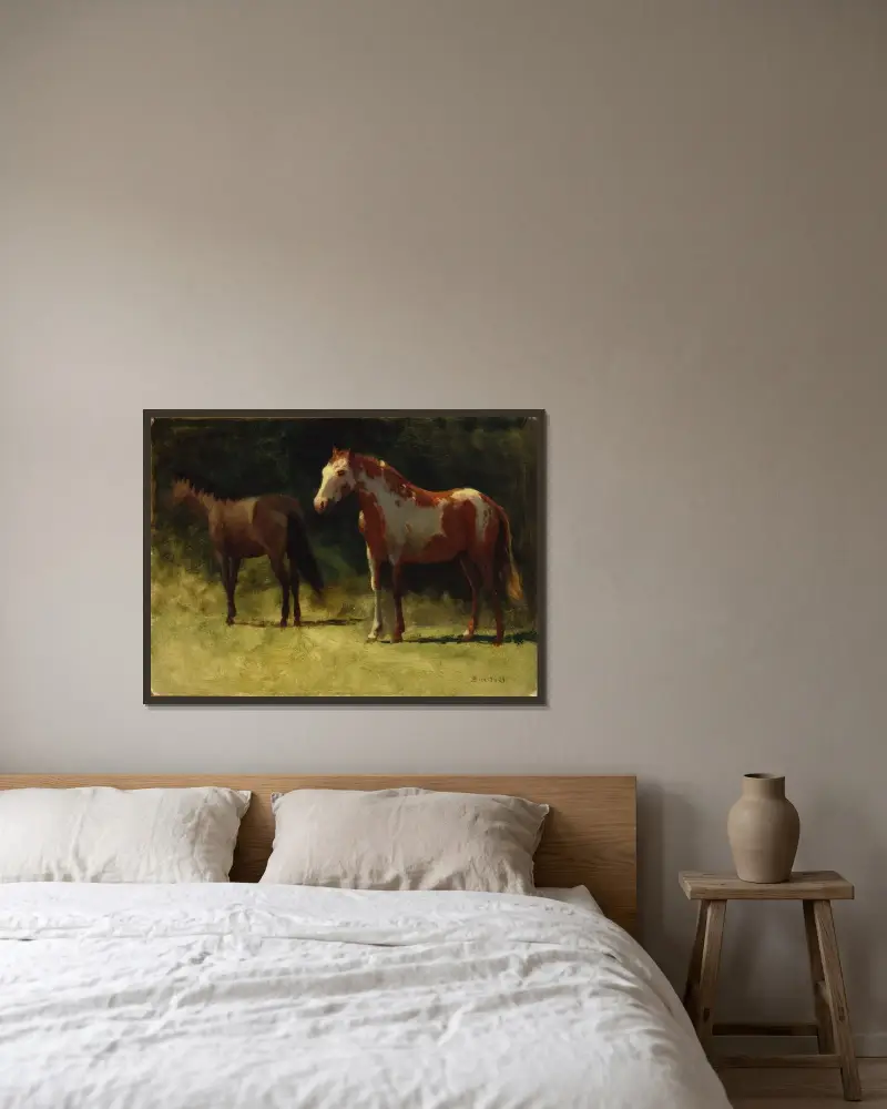Two Horses av Albert Bierstadt inramad på en vägg