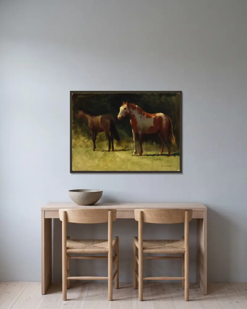 Two Horses av Albert Bierstadt inramad på en vägg