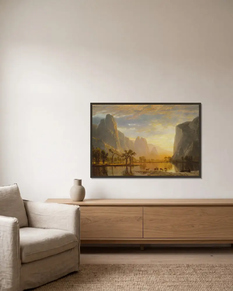 Valley of the Yosemite av Albert Bierstadt inramad på en vägg