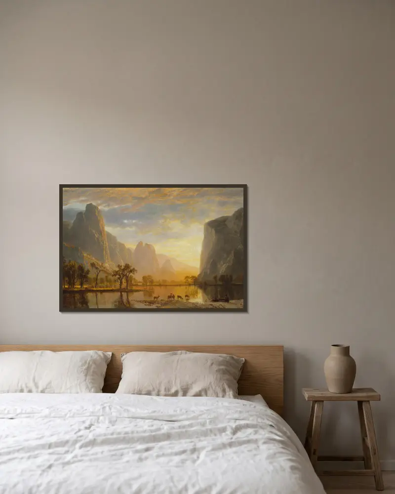 Valley of the Yosemite av Albert Bierstadt inramad på en vägg
