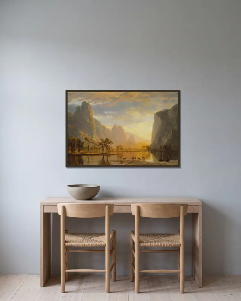 Valley of the Yosemite av Albert Bierstadt inramad på en vägg
