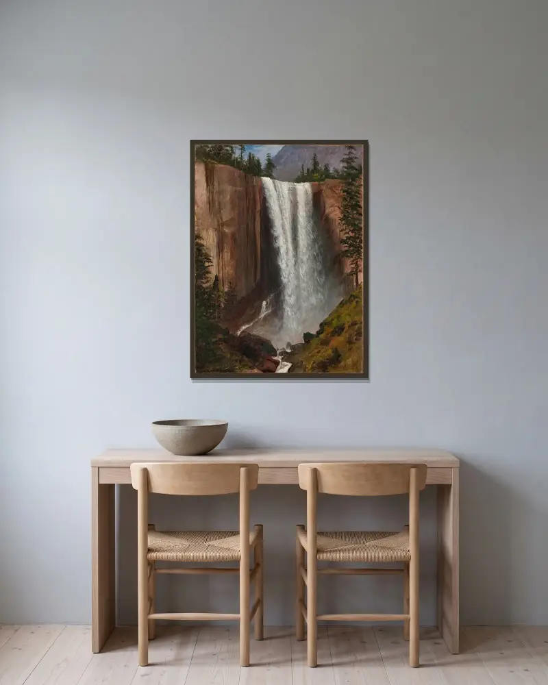 Vårforsen av Albert Bierstadt inramad på en vägg