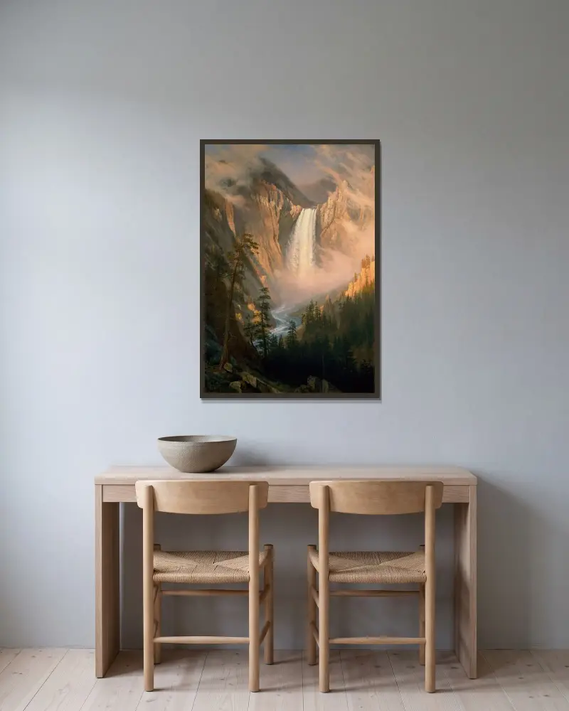 Yellowstone Falls av Albert Bierstadt inramad på en vägg