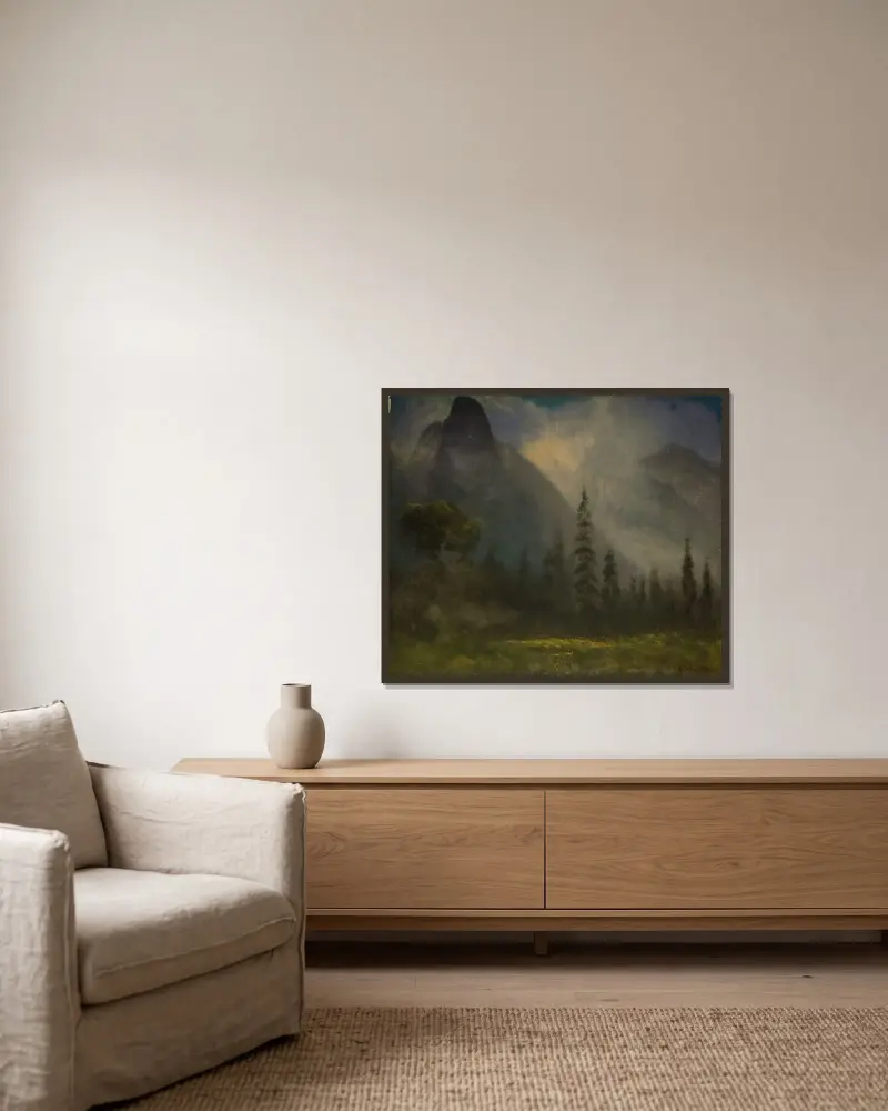 Yosemite Valley av Albert Bierstadt inramad på en vägg