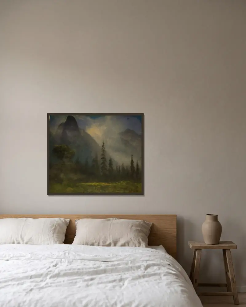 Yosemite Valley av Albert Bierstadt inramad på en vägg