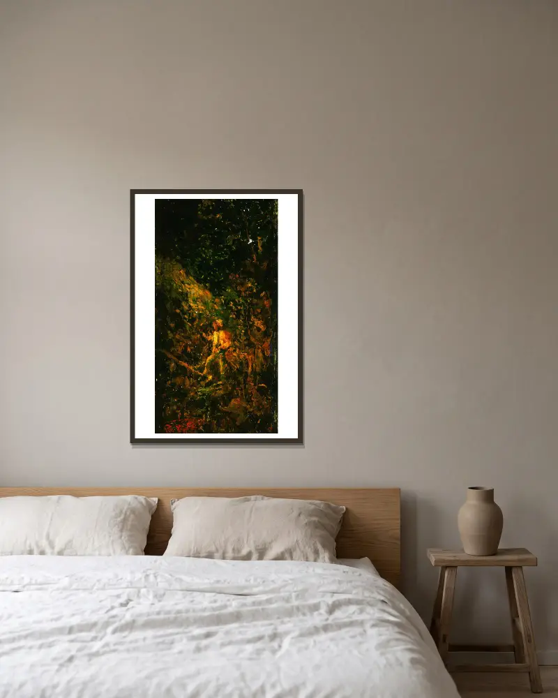 Figur in einer Landschaft von Ralph Albert Blakelock gerahmt an einer Wand