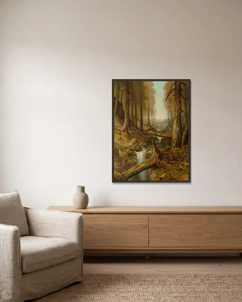 Waldinneres von Ralph Albert Blakelock gerahmt an einer Wand