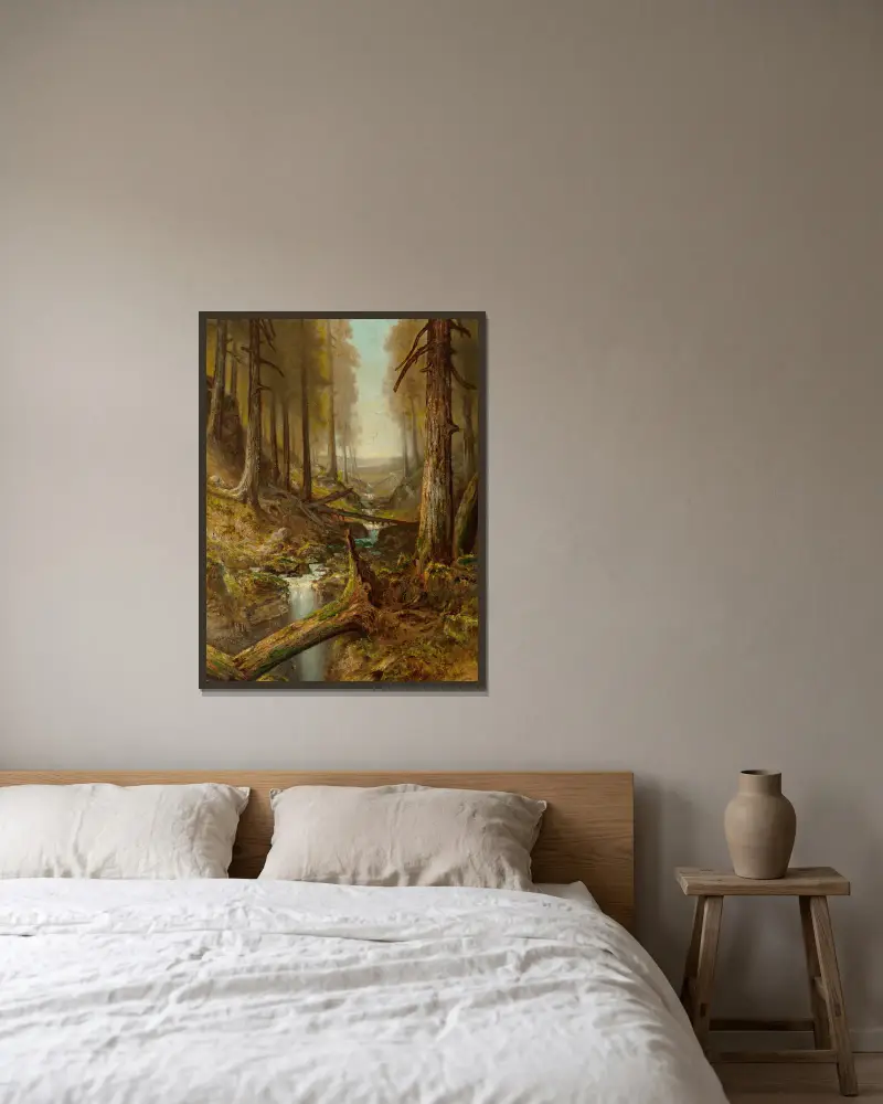 Waldinneres von Ralph Albert Blakelock gerahmt an einer Wand