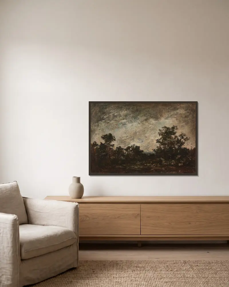 Indiánský tábor, 1890, Ralph Albert Blakelock v rámu na stěně