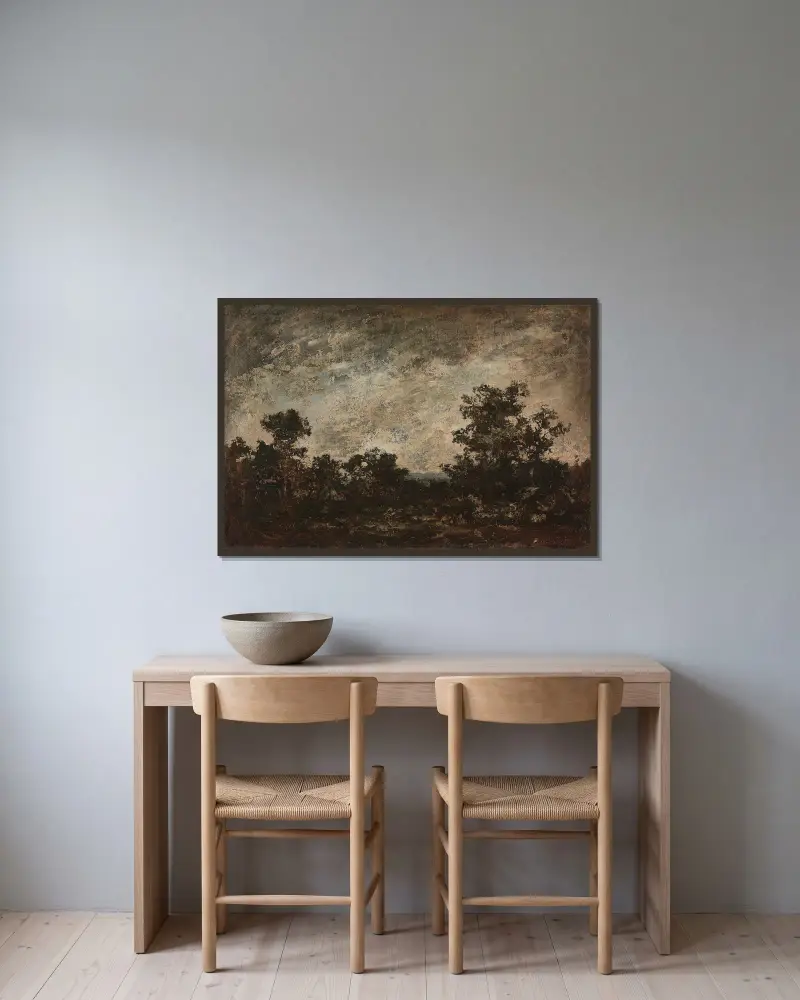 Indiánský tábor, 1890, Ralph Albert Blakelock v rámu na stěně