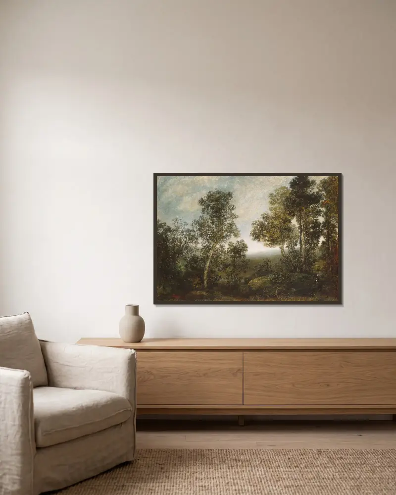 Landschaft, 1885 von Ralph Albert Blakelock gerahmt an einer Wand