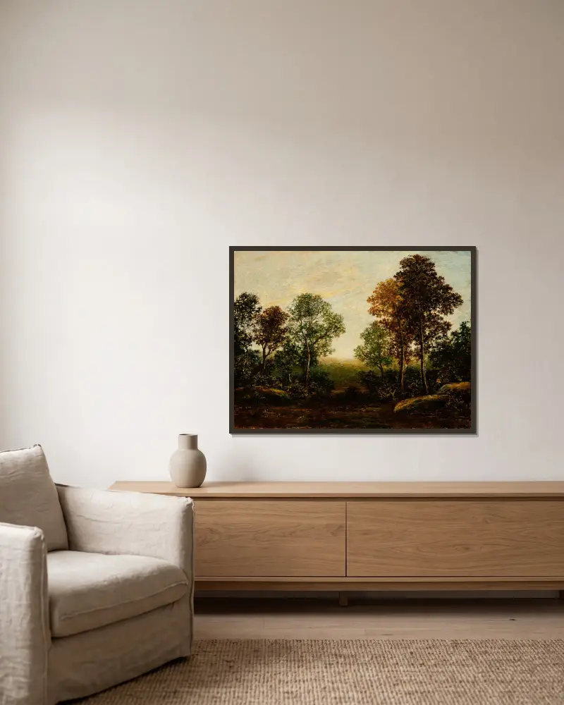 Krajina se stromy, Ralph Albert Blakelock v rámu na stěně