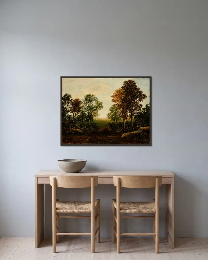 Krajina se stromy, Ralph Albert Blakelock v rámu na stěně