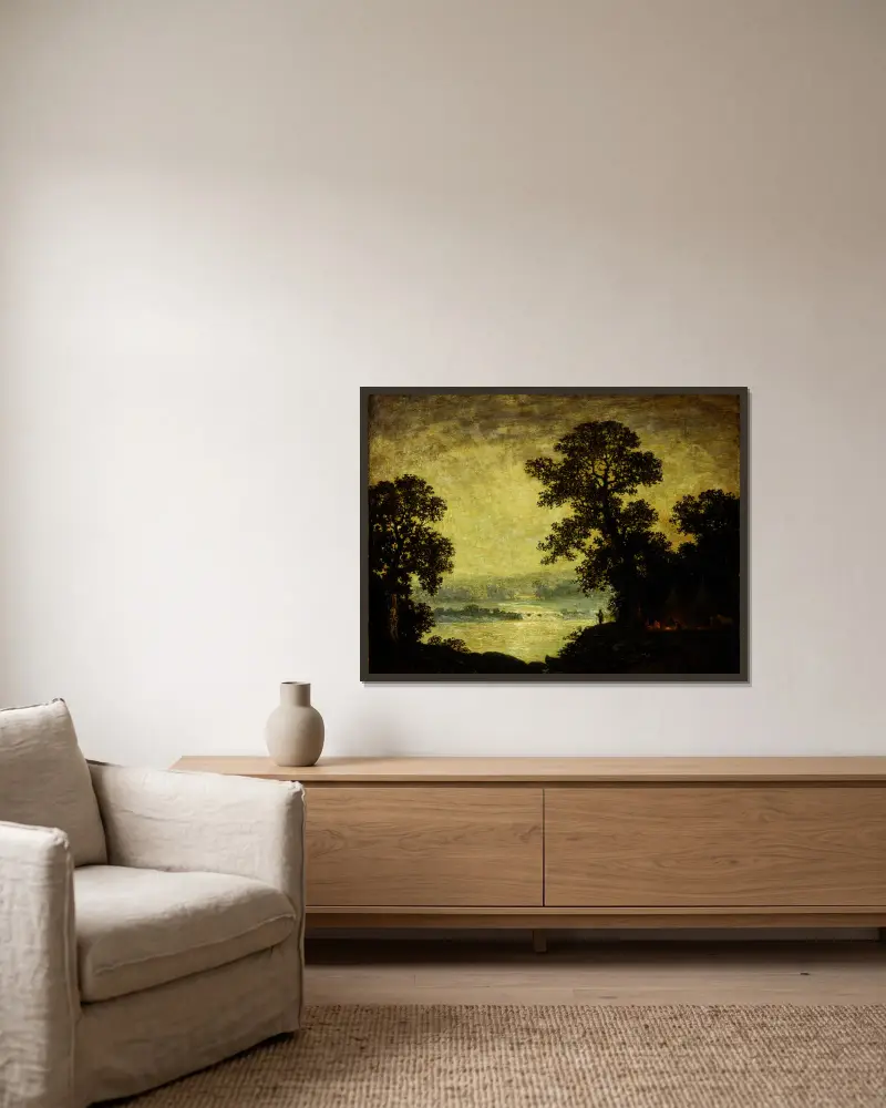 Měsíční svit, indiánský tábor, Ralph Albert Blakelock v rámu na stěně