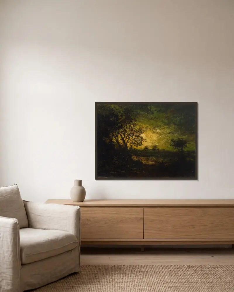 Měsíční svit, 1883, Ralph Albert Blakelock v rámu na stěně