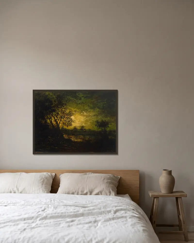 Měsíční svit, 1883, Ralph Albert Blakelock v rámu na stěně