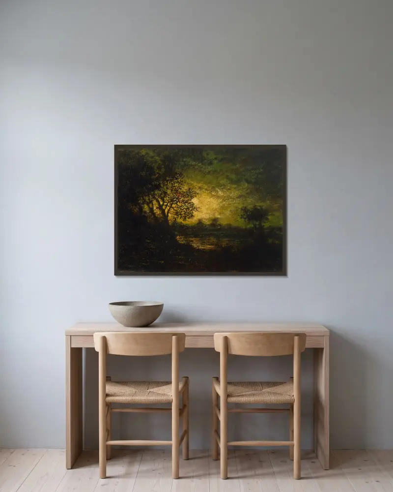 Měsíční svit, 1883, Ralph Albert Blakelock v rámu na stěně