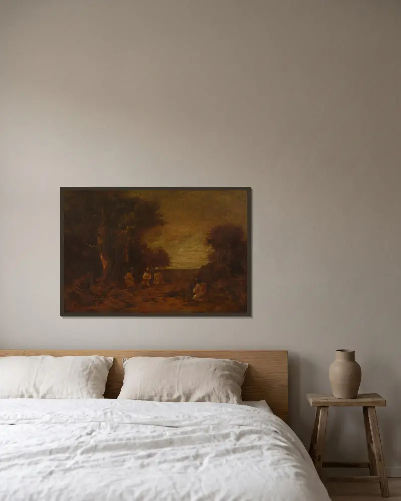 Měsícem osvětlená krajina s indiány, Ralph Albert Blakelock v rámu na stěně